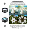 A collage of product images and marketing text demonstrating the effects of kaleidoscope lenses. Náhľad obrázku produktu