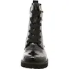 A front view of a black lace-up boot with a crocodile-like texture. Produktbild-Vorschau