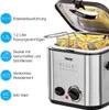 A Princess mini deep fryer with a basket of french fries inside, shown with feature callouts. Produktbild-Vorschau