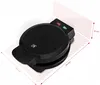 A black waffle maker is shown from a top-down diagonal angle, with red dashed lines indicating dimensions. Náhľad obrázku produktu