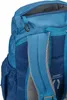 Close-up view of the top portion of a blue backpack, showing straps and a zippered compartment. Voir les images du produit
