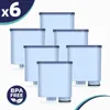 Six water filters arranged in a staggered pattern on a white background. Produktbild-Vorschau