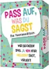 A product box for a card game with colorful confetti background. Produktbild-Vorschau