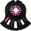 A close-up studio shot of a black multi-material saw blade with pink and red accents. Voir les images du produit