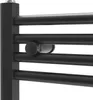 A close-up view of a black radiator with horizontal bars. Podgląd zdjęcia produktu