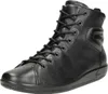 A studio shot of a black leather high-top sneaker. Produktbild-Vorschau