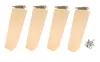 Four wooden furniture legs with metal mounting plates and a pile of screws on a white background. Produktbild-Vorschau
