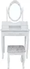 A white vanity table with a lighted mirror and a matching stool, set against a white background. Voir les images du produit