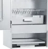 The interior of a metal smoker oven is shown with shelves and racks. Náhled obrázku produktu