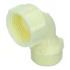 A plastic elbow pipe fitting with threaded connections. Produktbild-Vorschau