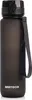 A black water bottle with a strap and a logo on the bottom. Produktbild-Vorschau