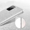 Close-up view of a silver glitter phone case on a sparkly background. Produktbild-Vorschau