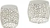 Two silver side tables with a decorative, openwork metal base and a round top, shown against a white background. Produktbild-Vorschau