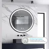 A modern bathroom with a round LED mirror above a sink. Produktbild-Vorschau