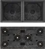 A top-down view of two dark gray square planters, and a bottom view of the base of the planters showing wheels. Náhled obrázku produktu