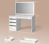 A diagram showing the dimensions of a white vanity table with a lighted mirror and separate drawer units. Produktbild-Vorschau