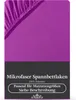 A close-up view of a purple fitted sheet, with text overlay at the bottom. Produktbild-Vorschau