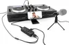 A DJ setup with a smartphone and microphone connected to an audio interface. Produktbild-Vorschau
