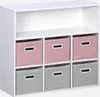 A white storage unit with six fabric storage boxes, three pink and three gray. Anteprima dell’immagine prodotto