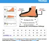 A diagram illustrating how to measure foot length for shoe sizing, accompanied by a size conversion chart. Produktbild-Vorschau