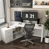 Schreibtisch Weiß 130x57x75cm MDF, frei verschiebbarer Produktbild-Vorschau 2