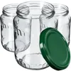 Four empty glass jars with a green lid in front of them. Produktbild-Vorschau