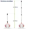 Two nut gatherers with adjustable telescopic handles are shown side-by-side, with measurements indicating their extended and retracted lengths. Produktbild-Vorschau