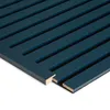 A close-up, angled view of a dark blue wooden slat panel, showing the edge detail where two panels connect. Produktbild-Vorschau