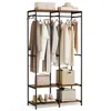 A free-standing garment rack with multiple shelves and hanging space, styled with clothing and accessories. Náhled obrázku produktu