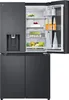 An open LG multi-door refrigerator with food and drinks inside. Produktbild-Vorschau