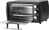 A black mini oven with its glass door open, revealing the interior shelves and baking tray. Náhľad obrázku produktu