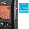 A close-up of a black Doro cordless phone with an orange display showing numbers and a battery icon, next to an Energy Star logo. Produktbild-Vorschau