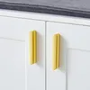 A close-up view of two golden handles on white cabinet doors. Produktbild-Vorschau