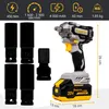 A cordless impact wrench with accessories and specifications displayed. Produktbild-Vorschau