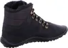 A black winter boot with fur lining and brass eyelets for laces, shown from the side against a white background. Náhled obrázku produktu