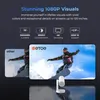 A split image showing a blurry 'other' projection on the left and a clear projection of a snowboarder on the right, with product feature icons and text above. Produktbild-Vorschau