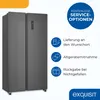 A side-by-side refrigerator with accompanying marketing text and icons. Produktbild-Vorschau