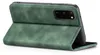 A green flip cover case for a Samsung Galaxy S20 phone, shown from a side angle with the cover open. Produktbild-Vorschau