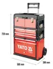 A red and black rolling tool chest with multiple drawers and a retractable handle, shown from a three-quarter front angle. Produktbild-Vorschau