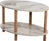 A two-tiered oval coffee table with a marble-like top and wooden legs, presented against a white background. Náhľad obrázku produktu