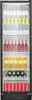 A full-front view of a black beverage cooler with glass door, filled with various drinks on shelves. Produktbild-Vorschau