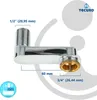 A chrome-plated plumbing fitting with measurement indicators. Produktbild-Vorschau
