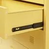 A close-up view of an open yellow metal cabinet drawer with a black drawer slide mechanism. Voir les images du produit