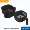 A black air fryer basket and its outer casing are displayed against a white background. Produktbild-Vorschau