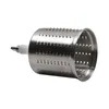 A close-up studio shot of a metal grater attachment with a white plastic connector on a white background. Produktbild-Vorschau