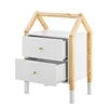A white nightstand with a wooden frame shaped like a house, against a white background. Produktbild-Vorschau