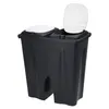 A black dual trash can with white lids, one open and one closed, against a white background. Anteprima dell’immagine prodotto