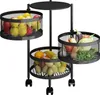 A black, three-tiered rolling cart filled with fruits and vegetables, presented on a white background. Produktbild-Vorschau