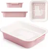 A pink cat litter tray with a white perforated insert, shown from multiple angles. Produktbild-Vorschau