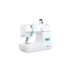 A white sewing machine with turquoise accents is shown against a white background. Produktbild-Vorschau